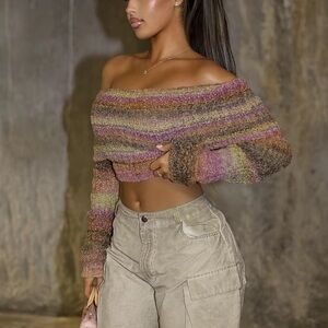 Fashion Nova Striped Off-Shoulder Sweater